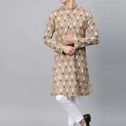 See Designs Men Beige & White Printed Kurta with Churidar-image-11