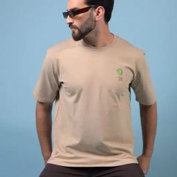 Crimsoune Club Beige Cotton Slim Fit Graphic Print T-Shirt-image-89