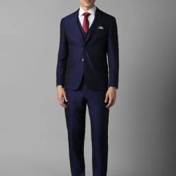Louis Philippe Navy Slim Fit Textured Three Piece Suit-image-44
