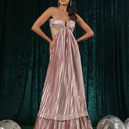 BInfinite Pink Satin Gathered Fit Gown-image-48