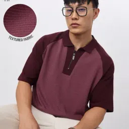 The Souled Store Maroon Loose Fit Solid Polo T-Shirt-picture-11
