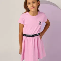 U.S. Polo Assn. Girls Pink Solid Fit And Flare Dress-image-41