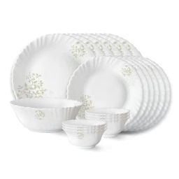 Larah by Borosil Flora White Opalware 19 Pieces Dinner Set-0