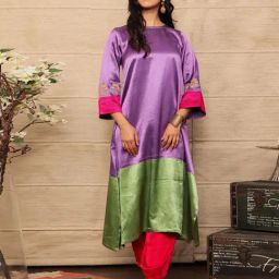 Spring Soul Purple Handwoven Mashru Silk Regular Fit Embroidered Kurta-picture-18