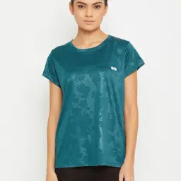 Clovia Teal Self Design T-Shirt-image-17