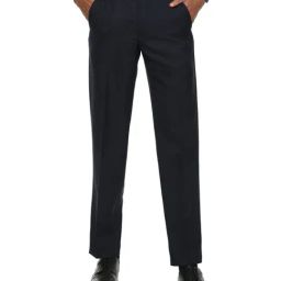 Van Heusen Navy Regular Fit Flat Front Trousers-image-57