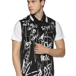 Kultprit Black Printed Sleeveless Jacket-picture-27
