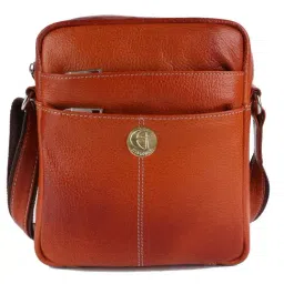 HiLEDER Orange Textured Small Leather 6.5 inch Cross Body Bag-image-39