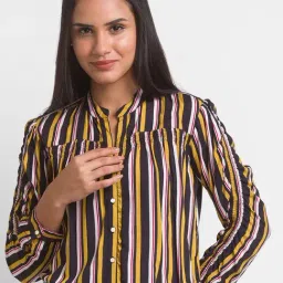 Spykar Yellow Cotton Striped Shirt-image-44