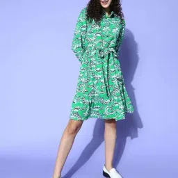 Melon by PlusS Green Floral Printed Shirt Dress-image-91
