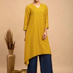 Pink Fort Yellow Regular Fit Kurta-image-40