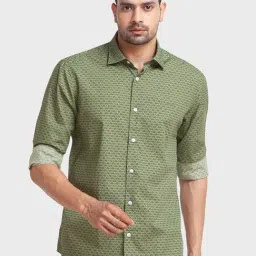 ColorPlus Green Cotton Tailored Fit Printed Shirt-image-62