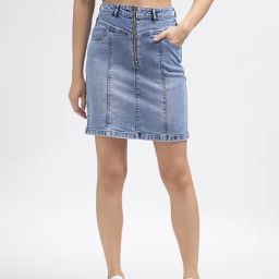 Iconic Blue Cotton Above Knee Skirt-image-34