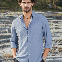 Campus Sutra Blue Regular Fit Texture Shirt-image-48