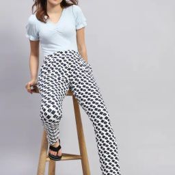 Monte Carlo White & Navy Polyester Blend Printed Pyjamas image 5