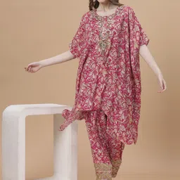 FANTASIA Printed Round Neck Top With Trousers Co-Ords-picture-46