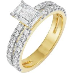 Emori 18k Yellow Gold & Diamond Shimme Emerald Engagemnt Ring-image-44