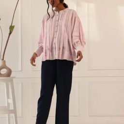 Studio Banera Pink Cotton Slub Relaxed Fit Shirt-image-66