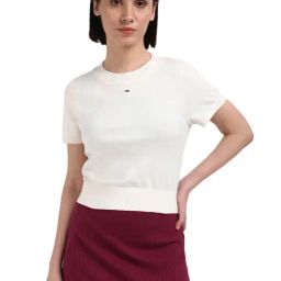 Tommy Hilfiger Off White Cotton Solid Women Sweater-picture-28