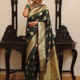 Satrani Green Silk Woven Saree With Unstitched Blouse-image-84