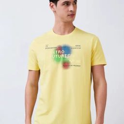 Spykar Men Yellow Slim Fit Solid Half Sleeve Casual T-Shirt-image-2