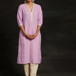 Libas Women Purple Regular Fit Striped Kurta-image-76