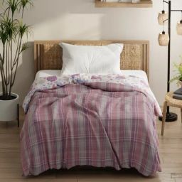 KOPA Pink & Purple Microfibre Checks Single Comforter-image-35