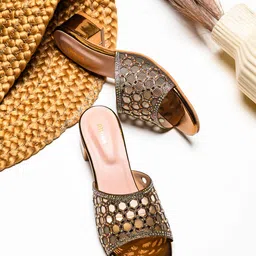 Anouk Women Embellished Block Heel Sandals with Ethnic - Embellished-13