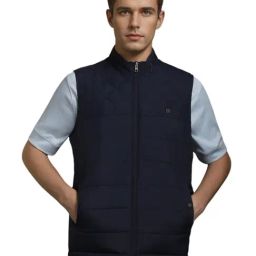 Louis Philippe Navy Cotton Regular Fit Quilted Reversible Jacket-image-34