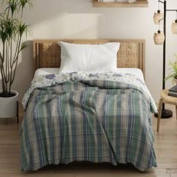 KOPA Green & Blue Microfibre Checks Single Comforter-25