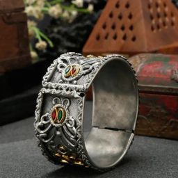 YouBella Silver Plated Oxidized Cuff Bracelet-37