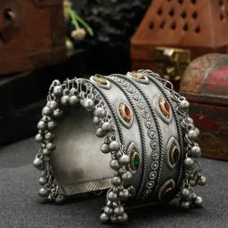 YouBella Silver Plated Oxidized Cuff Bracelet-34