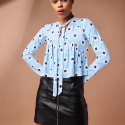 PURVAJA Sky Blue Floral Print Peplum Top-image-42