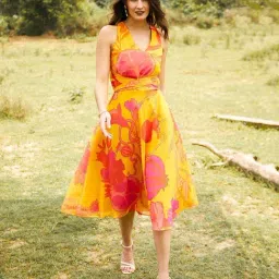 Mabish Yellow Printed A-Line Dress-image-26