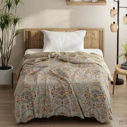 KOPA Grey & Yellow Microfibre Abstract Single Comforter-image-37