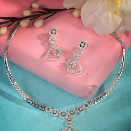 Saraf RS Jewellery Silver-Plated AD Studded Statement Necklace Jewellery Set-image-14