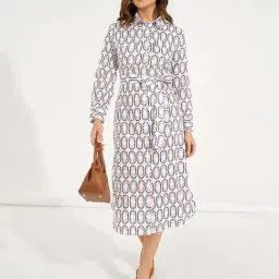 Styli White Printed Shirt Dress-image-18