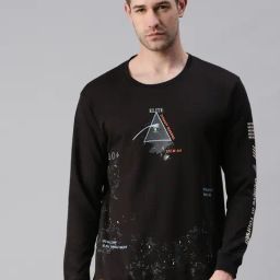 SHOWOFF Black Cotton Slim Fit Printed Sweatshirt-image-72