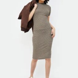 Ginger by Lifestyle Brown & White Striped Midi Dress-image-59
