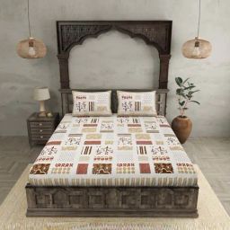 JaipurFabric Brown Pure Cotton 240 TC Patch Work Print Double Bedsheet with 2 Pillow Covers-image-31