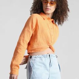 Only Orange Cotton Regular Fit Crop Shirt-image-74