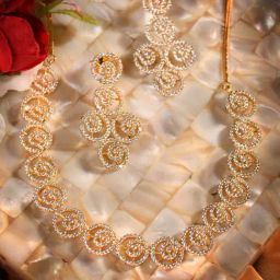 Saraf RS Jewellery Gold-Plated AD Studded Statement Necklace Jewellery Set-3