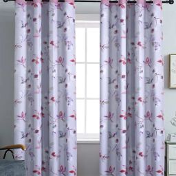 Cortina Polyster Pink Floral Reversible Blackout Eyelet Door Curtains -Set of 2-4