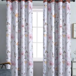 Cortina Polyster Maroon Floral Reversible Blackout Eyelet Door Curtains -Set of 2-14
