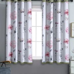 Cortina Polyster Olive Floral Reversible Blackout Eyelet Window Curtains -Set of 2-11