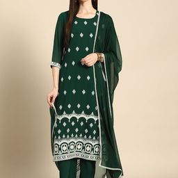 Anouk Women Green Ethnic Motifs Embroidered Kurta with Palazzos & With Dupatta-image-47