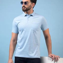 Crimsoune Club Blue Cotton Slim Fit Jacquard Print T-Shirt-image-76