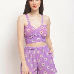 Erotissch Purple Floral Print Beachwear Co-Ord Set-image-94