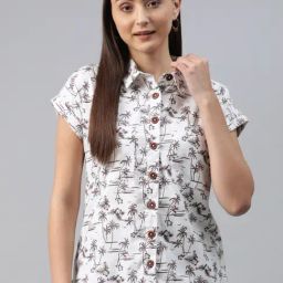 Cottinfab White & Brown Printed Top-picture-1