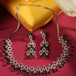 Saraf RS Jewellery Silver-Plated Green AD Studded Chandelier Necklace Jewellery Set-image-69